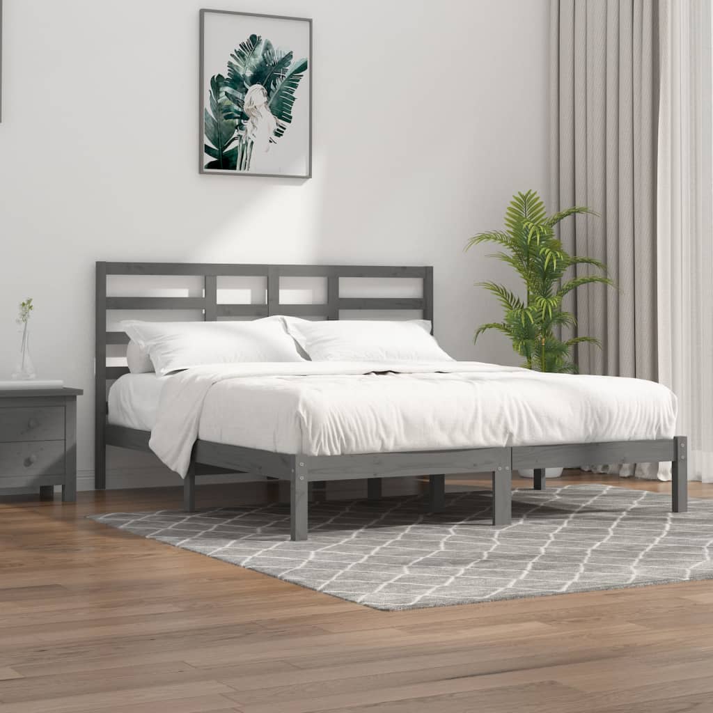 Łóżko Drewniane Szare Rama Łóżka Ze Stelażem Drewniana Łóżko Do Sypialni Pokoju 200 x 200 cm