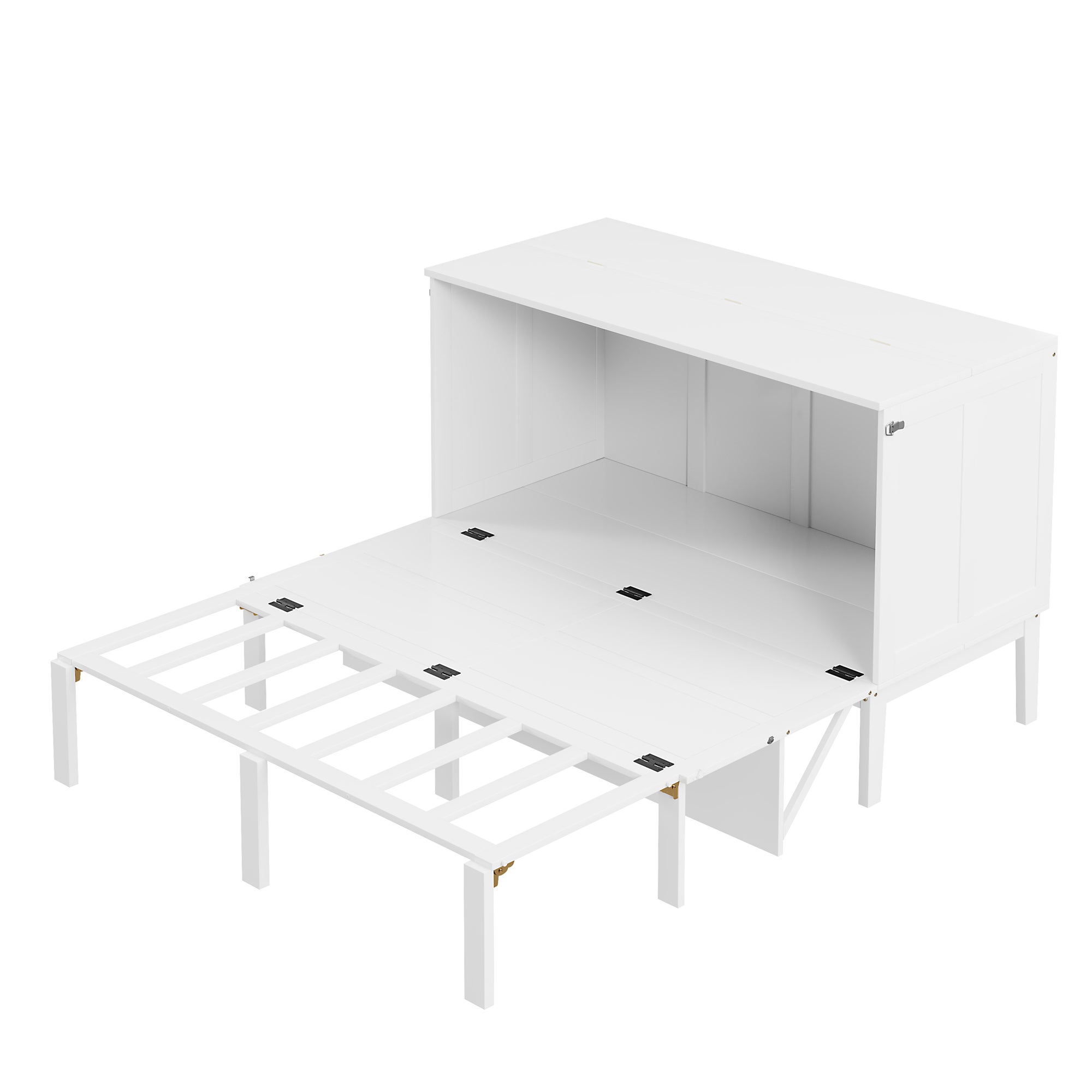 Letto a scomparsa verticale 140 x 200 cm - Legno MDF - Rete a doghe - Bianco - 5