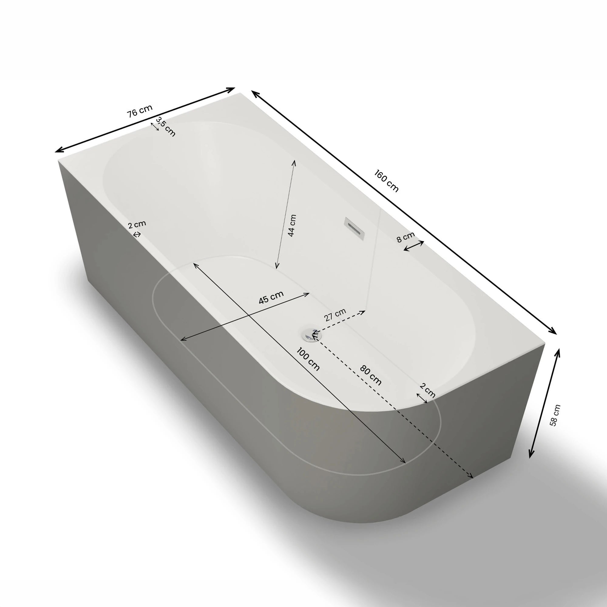 Baignoire Ilot Capri 160 gauche grise 160 x76 x58 cm, by SPALINA - 8