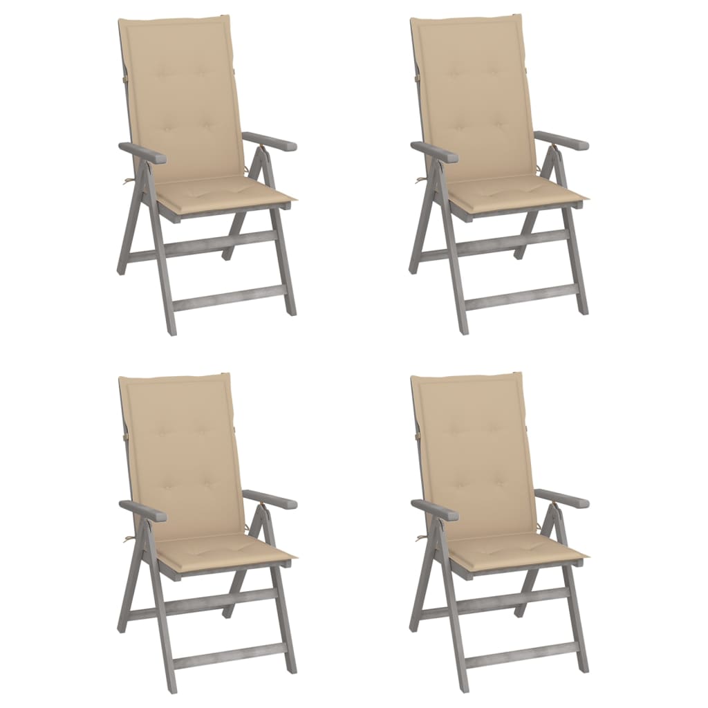 Chaises inclinables de jardin 4 pcs avec coussins Bois d'acacia - 2