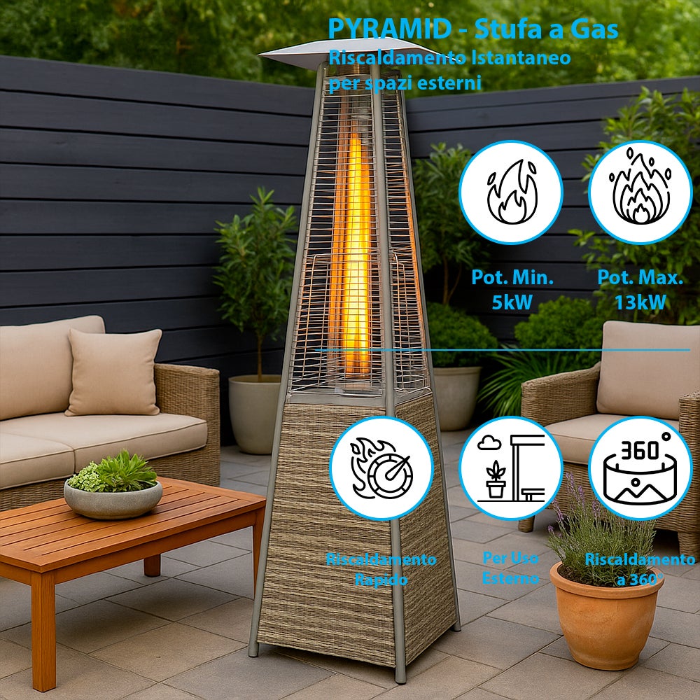 Grzejnik gazowy Tempo Style Pyramid (5 kW, 13 kW) | Grzejnik zewnętrzny z szarego rattanu - 4