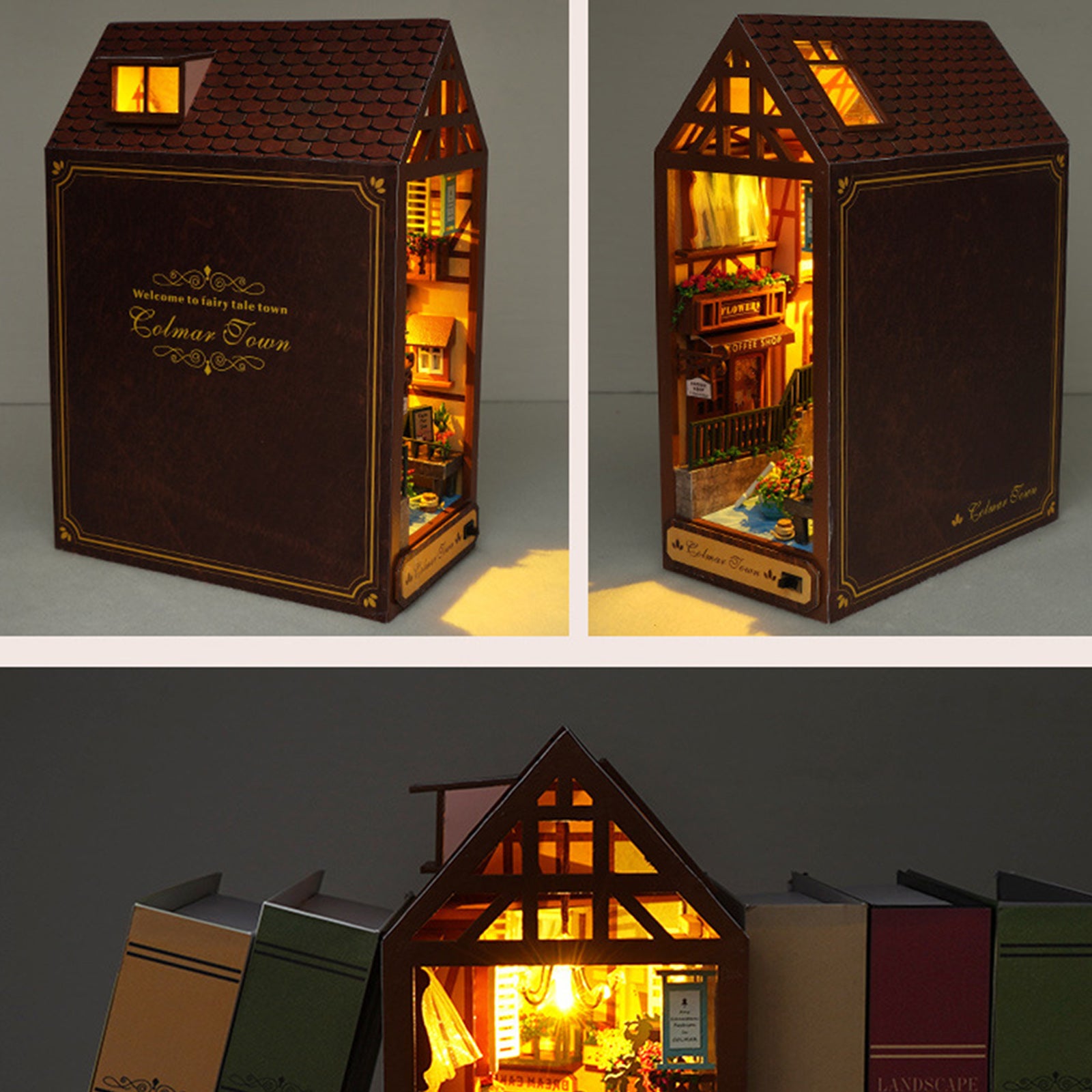 Puzzle 3D Book Nook DIY miniature en bois avec LED, kit maison de poupée décoratif pour bibliothèque - 6
