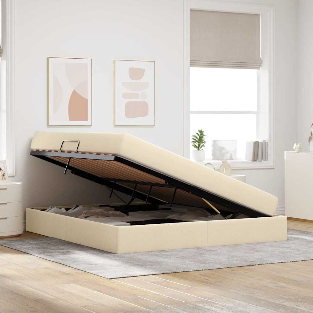 Lit avec rangement et matelas crème 160 x 200 cm polyester - 4