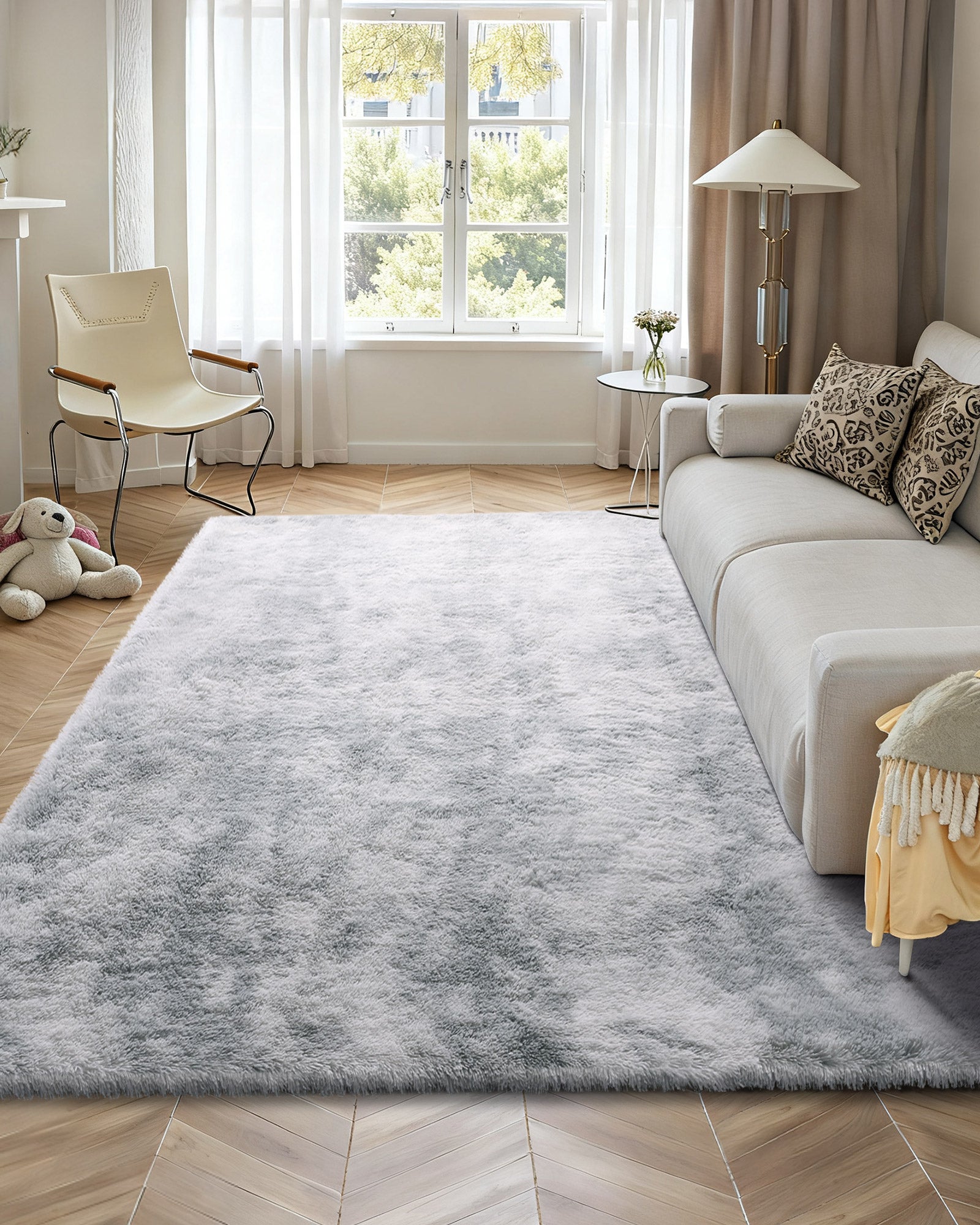 Tapete felpudo VEVOR 2,74 x 3,66 m, retangular para decoração de interiores, com forro macio em não-tecido para sala de estar, quarto, cinza claro - 4