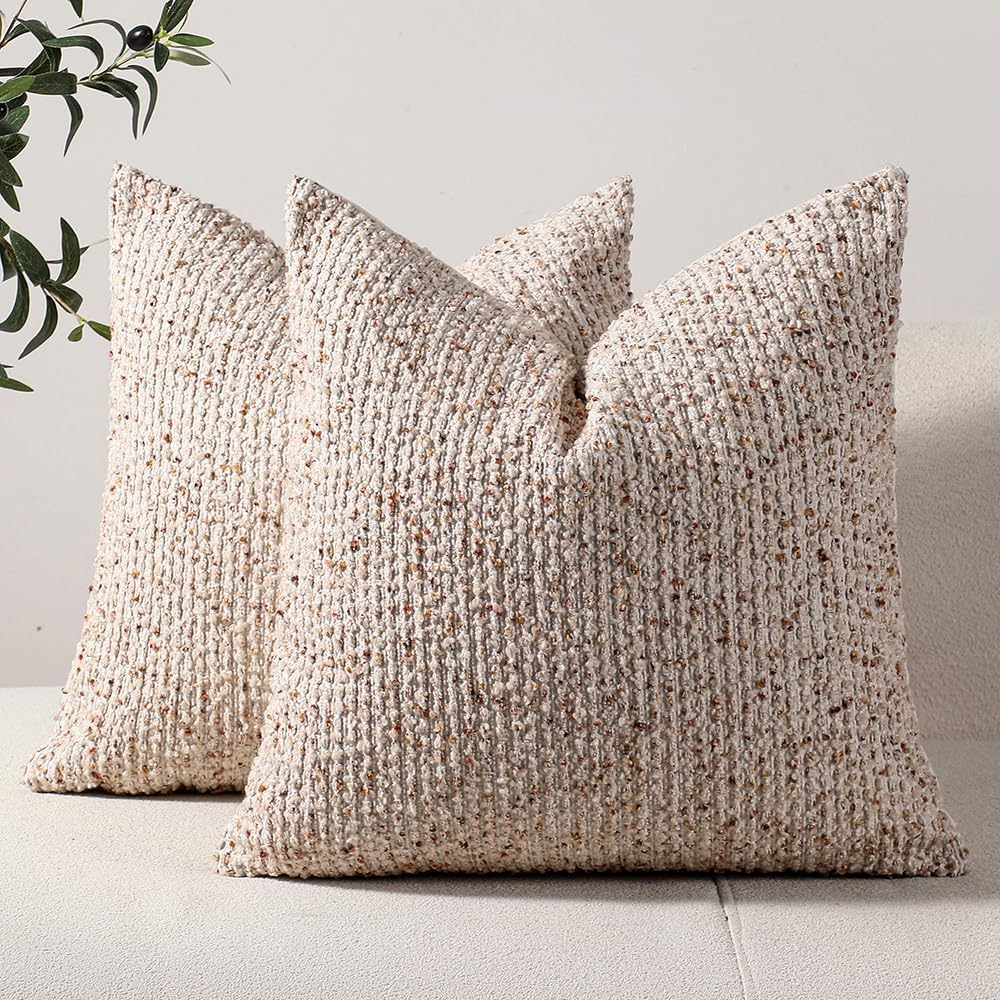 Poszewki na poduszki w paski 45x45 cm, zestaw 1 sztuki, teksturowany beż, szykowne, nowoczesne, w stylu boho, rustykalnym, dekoracyjne na sofę.