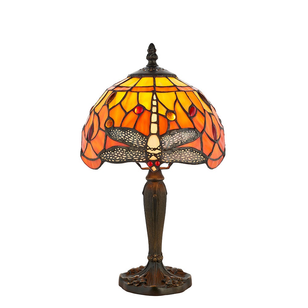 Lampa stołowa ważki DRAGONFLY FLAME czerwono-pomarańczowa 1xE14x15W szkło wym:36x20x20cm IP20 Tiffany