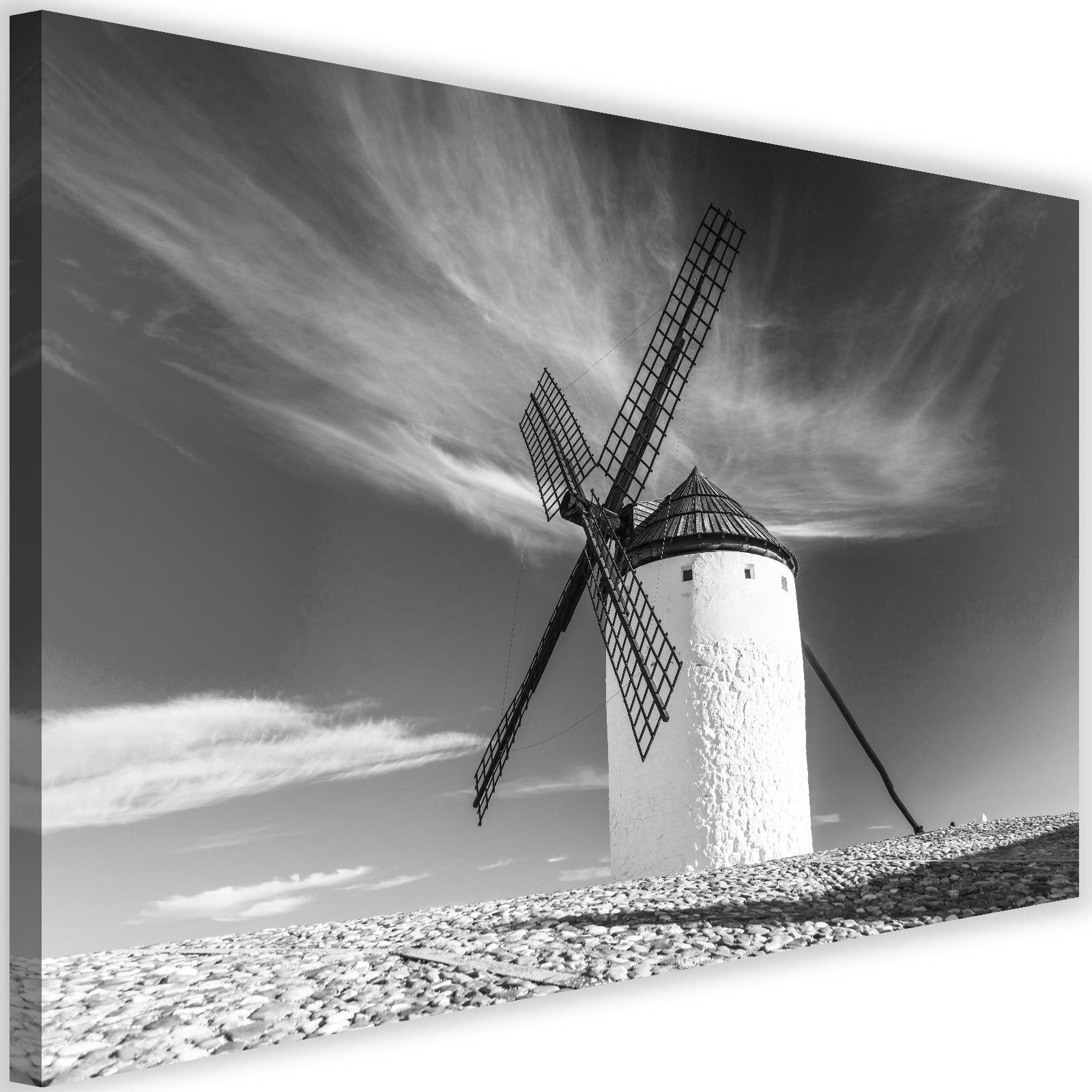 Tableau Décoratif Sur Verre Trempé Tulup - Moulins à Vent Sur Champ, 100x50 Cm