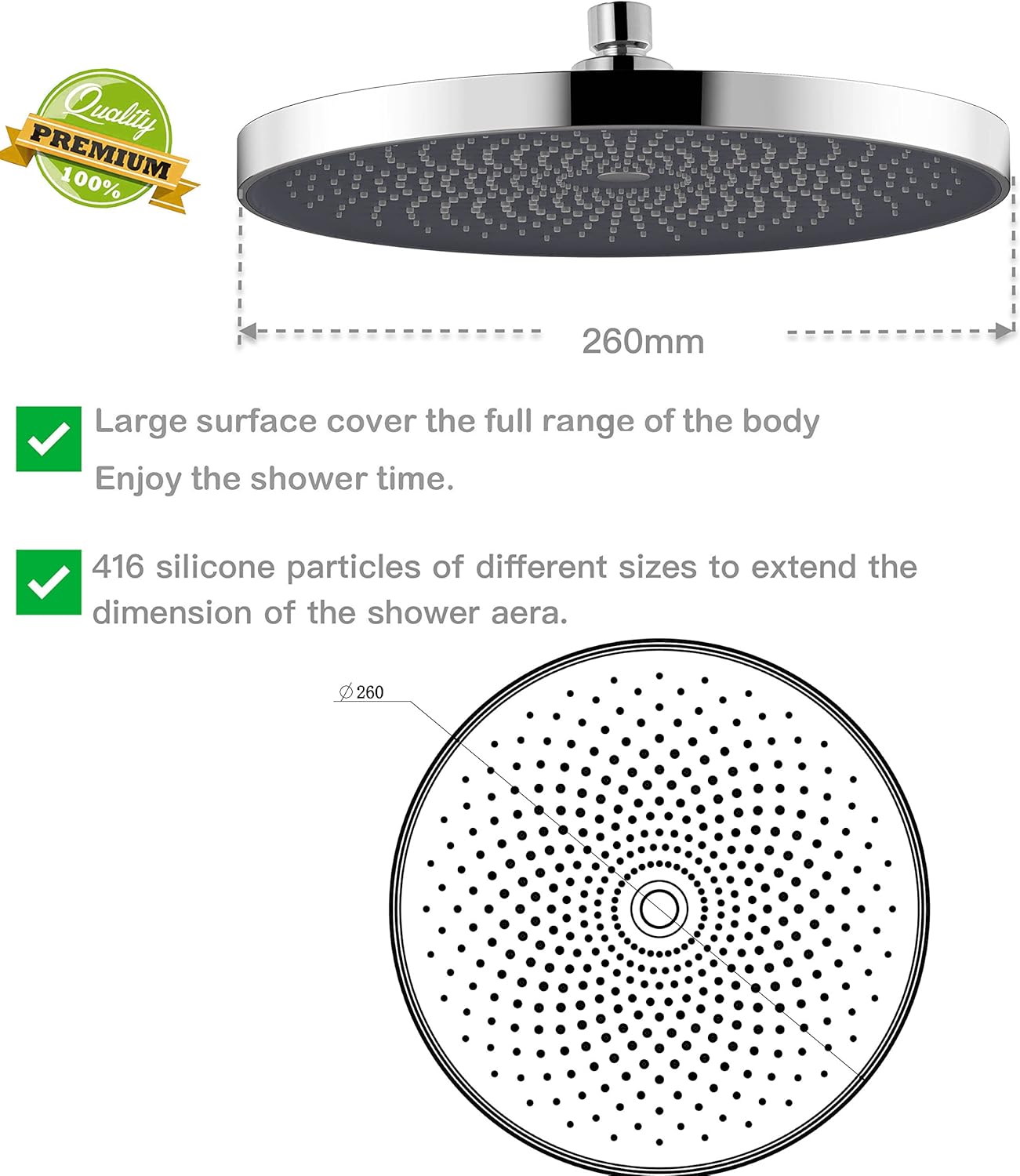 Pommeau de douche de qualité supérieure 260 mm. Douche de massage pour spa (chrome) - 3