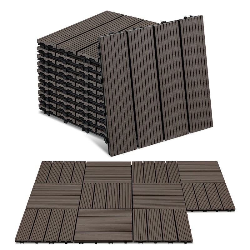 Zestaw 33 płytek tarasowych do układania w systemie „interlock” – format 30 x 30 cm, do stosowania na zewnątrz, kolor kawowy