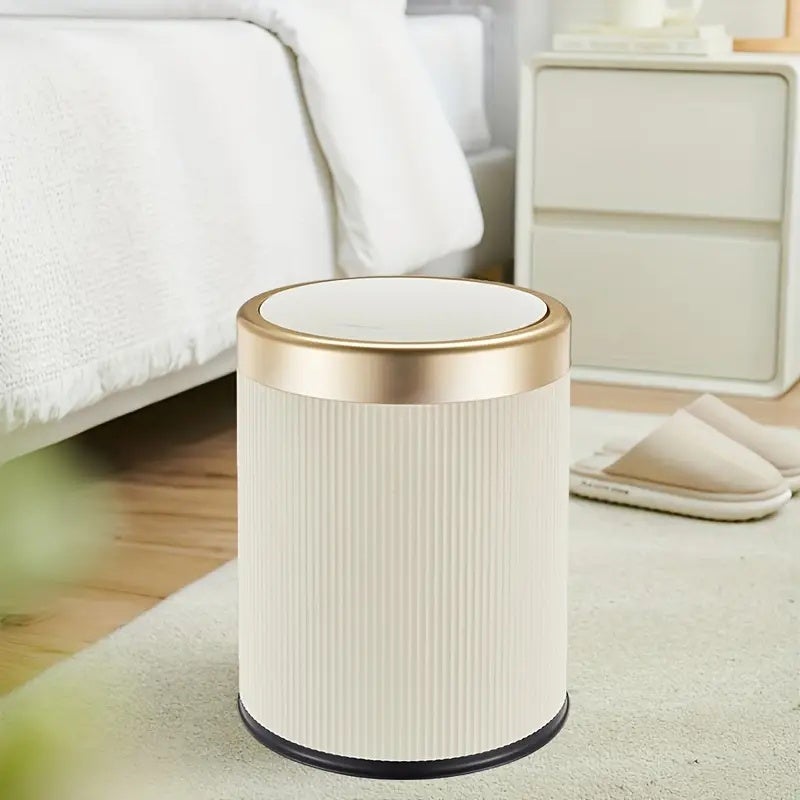 Élégante poubelle ronde en plastique ABS avec couvercle, couleur crème, 12 L, idéale pour la maison, le bureau et l'école. - 8