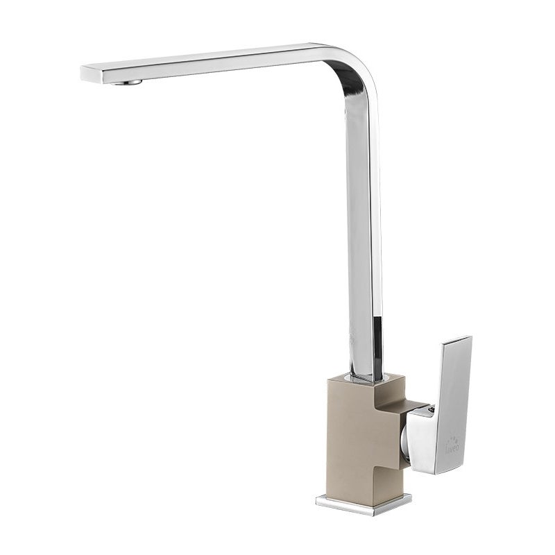 Bateria Zlewozmywakowa Stojąca z wylewką L Kvadrato Chrom Beż Laveo