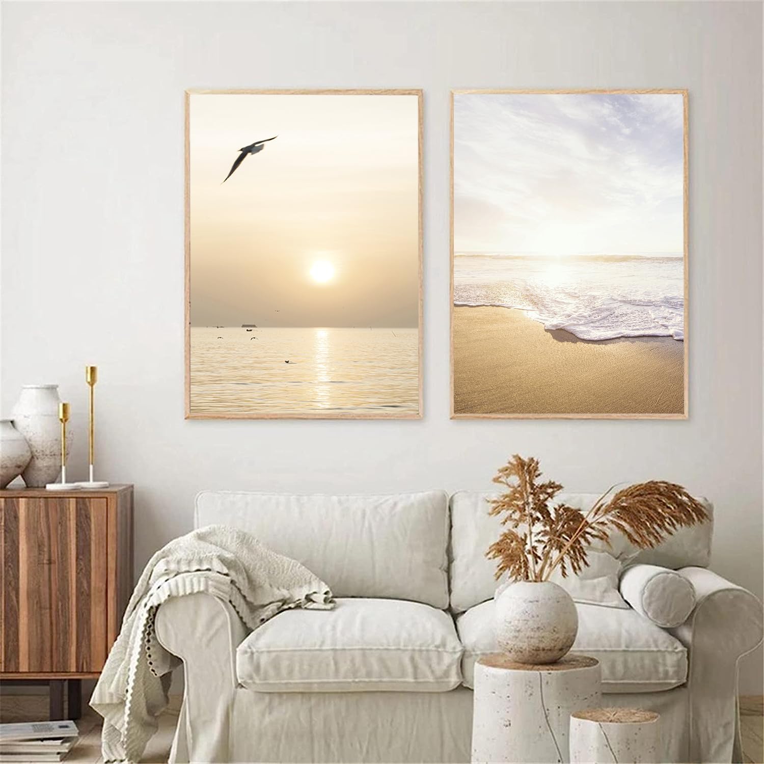 Lot de 3 posters muraux, élégants, pour salon, chambre, sans cadre photo, motif de coucher de soleil et plage, 30 x 40 cm - 4