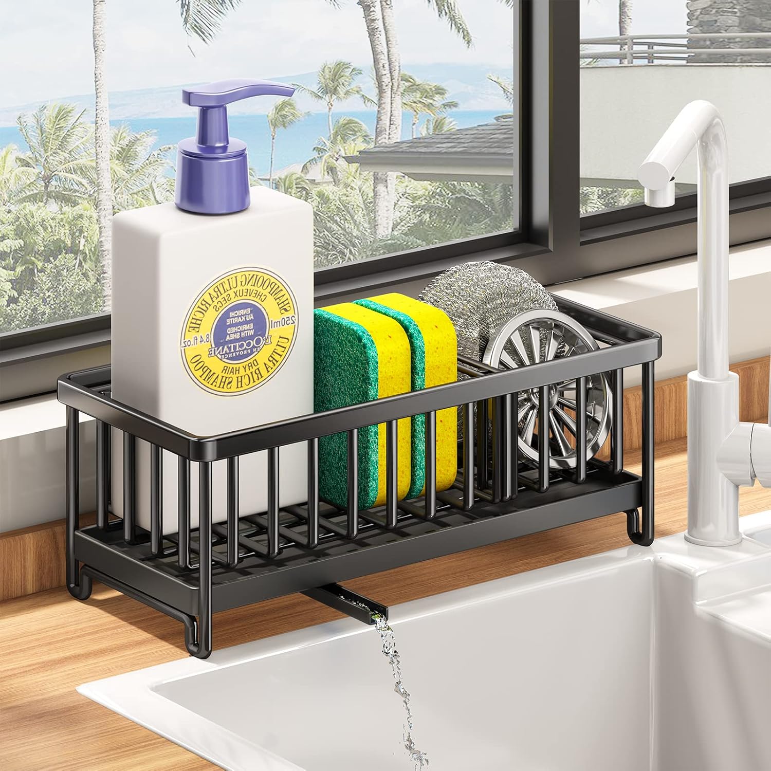 Uchwyt na gąbkę do naczyń, do przechowywania w zlewie, ze stali nierdzewnej 304, z przegrodą