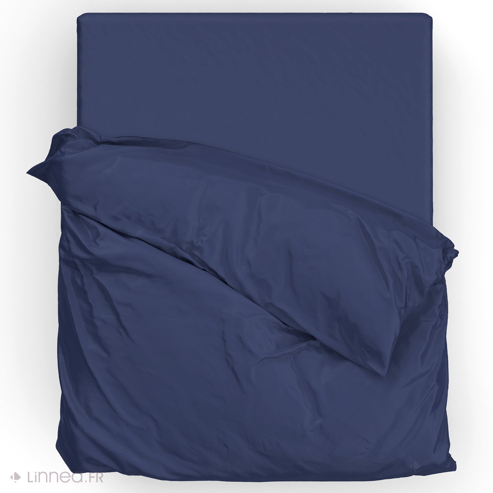 Parure de lit 240x220 cm satin de coton SAPRI bleu indigo 3 pièces - 4