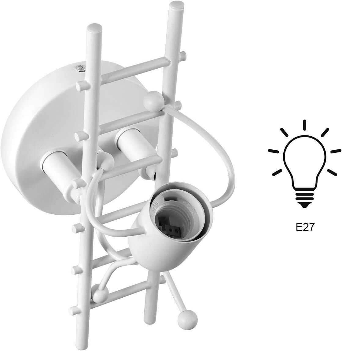 Dopastore Applique Da Parete Moderna Con Omino Sulla Scala - Attacco E27 - Metallo Nero/Bianco Per Interni - 5