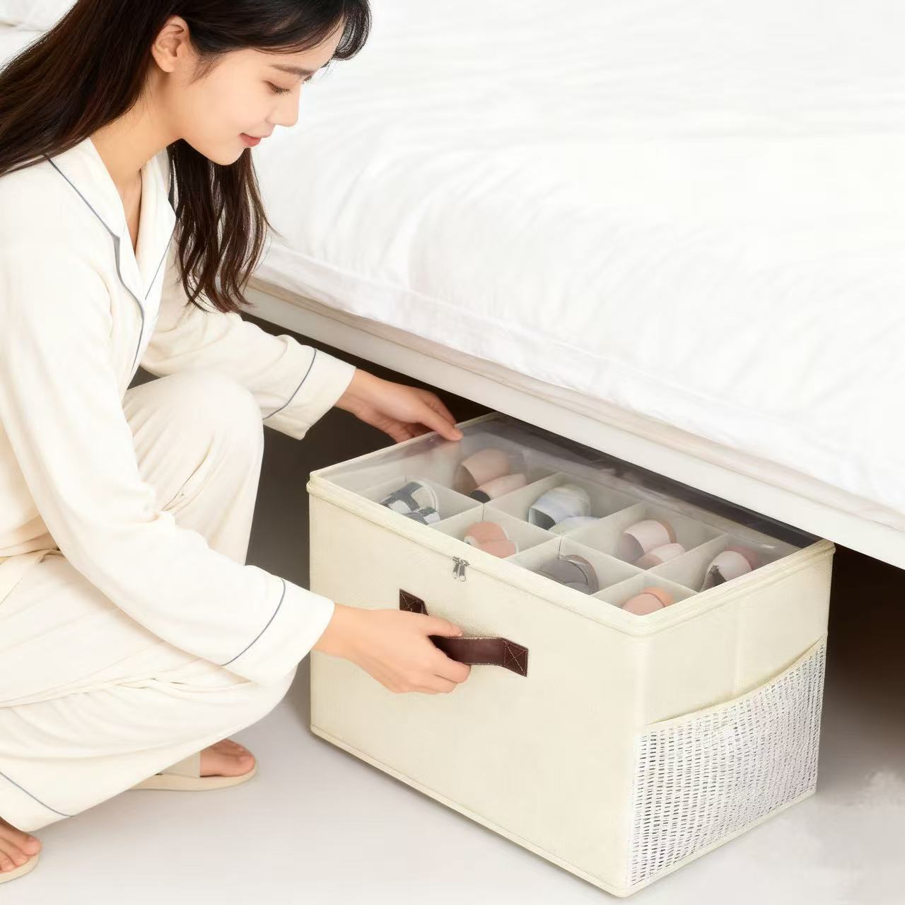 BEXTCOK 2 bacs de rangement pour chaussures, bacs pliables à compartiments avec couvercle, bacs de rangement anti-poussière pour sous le lit - 8