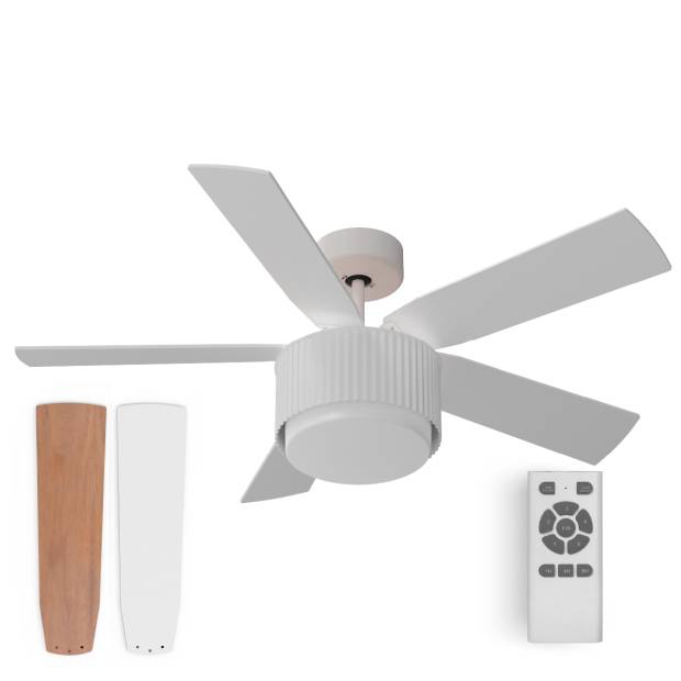 Ventilateur De Plafond Potkuri Sans Éclairage - Laiton Antique, Lames Réversibles Blanc Ou Blanc Rotin, 132 Cm Idéal Pour 25 M²