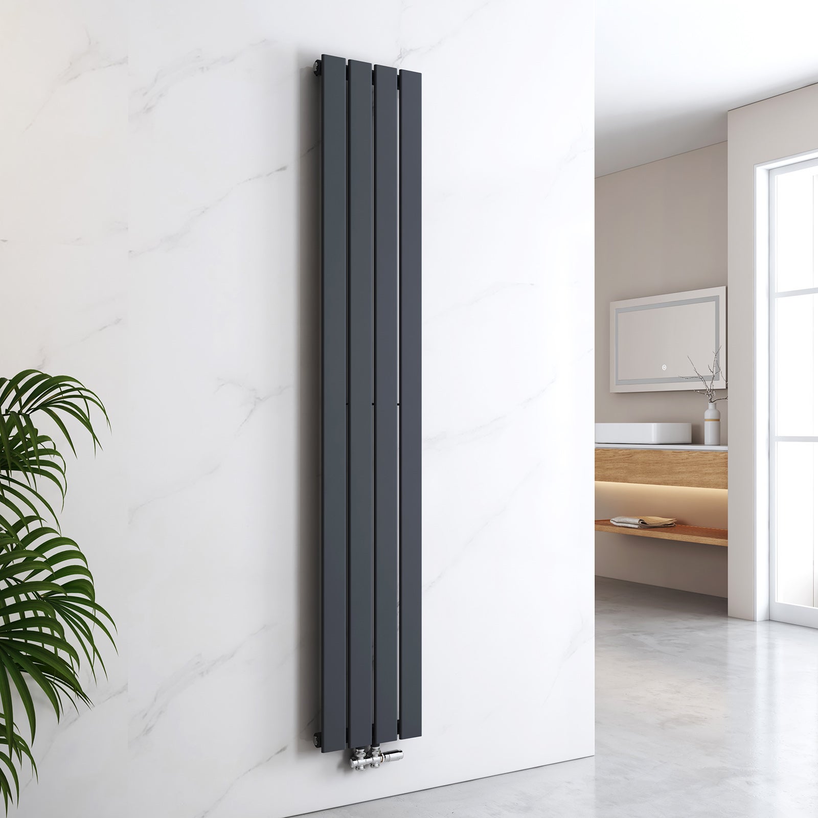 EMKE Grzejnik Stalowy Podwójny Pionowy 911W, 180x30,4 cm, 4 bar, do 12 m² – Antracytowy