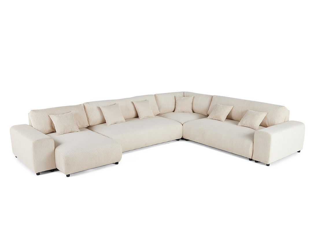Canapé modulable 8 places angle droit en velours côtelé beige - GARANCE - Best Mobilier - 5