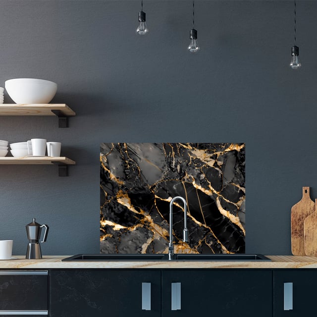 Crédence cuisine adhésive Autocollante Adhésif Imitation Marbre Noir - 90x70 cm - Format fond de hotte