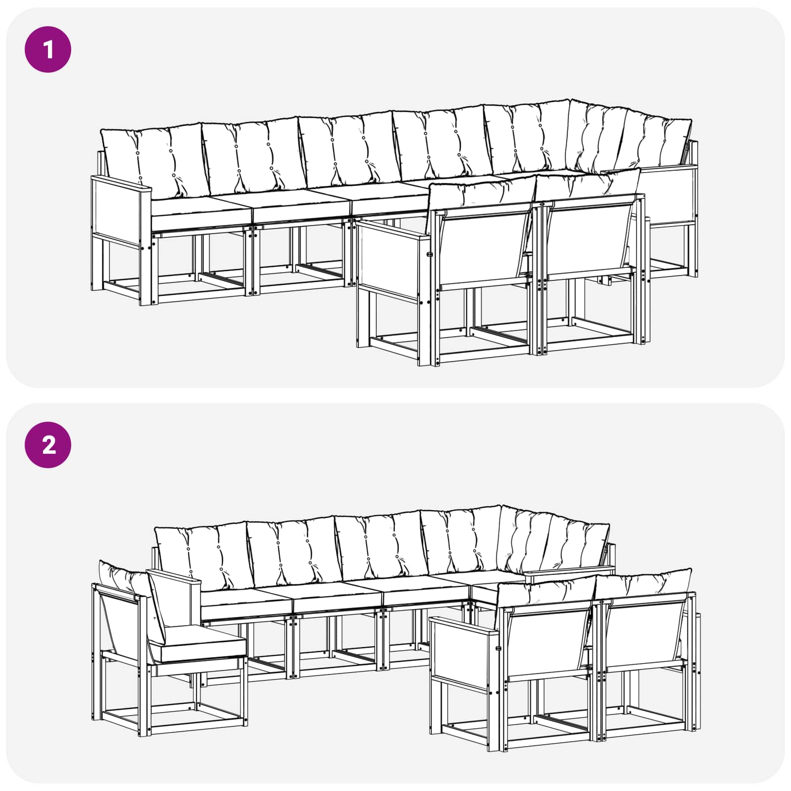 Ensemble de canapés d'extérieur, 8 pièces, naturel et beige, pour la terrasse - 8