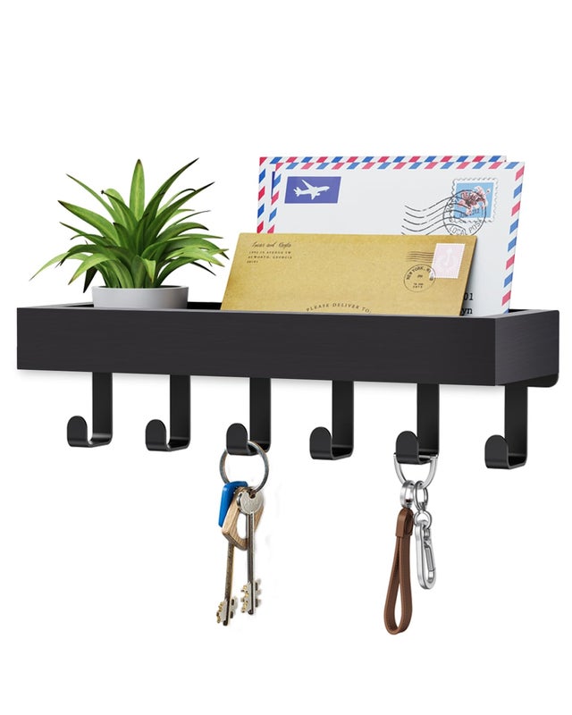 LOLLANDA Porta-chaves com ganchos para pendurar chaves, ideal para acessórios domésticos. Possui também uma prateleira para organizar e expor chaves