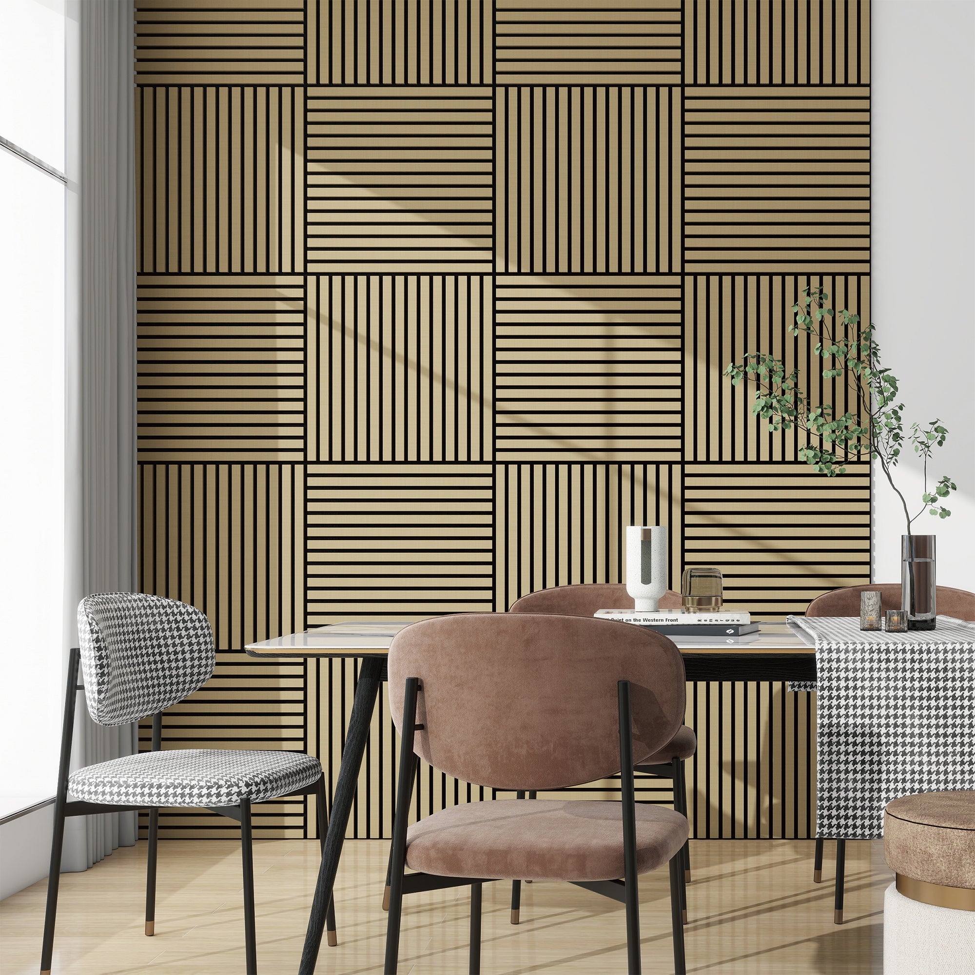 Conjunto de 4 painéis acústicos 3D Vang com lâminas lineares 1,44 m² Carvalho [NEU.HOLZ] - 2