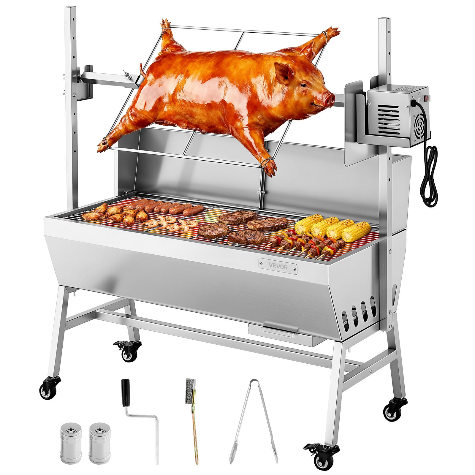 Grill rożenowy VEVOR 94 cm 38 W do 60 kg stal nierdzewna regulacja wysokości grill ogrodowy na imprezy plenerowe