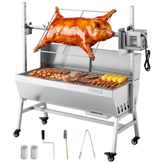 Barbecue À Charbon Avec Tournebroche Électrique VEVOR, Rôtissoire 38 W, Charge 60 kg, Broche 94 cm, Sans Couvercle, 7 Hauteurs