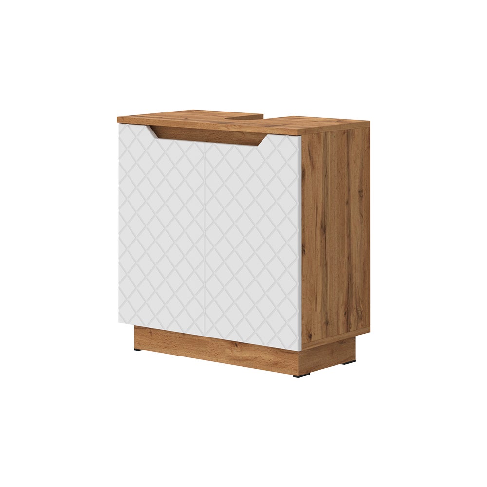 Vicco Szafka pod umywalkę Lotta, Dąb/biały ze strukturą płytek, 59.8 x 62.1 cm z 2 drzwiami