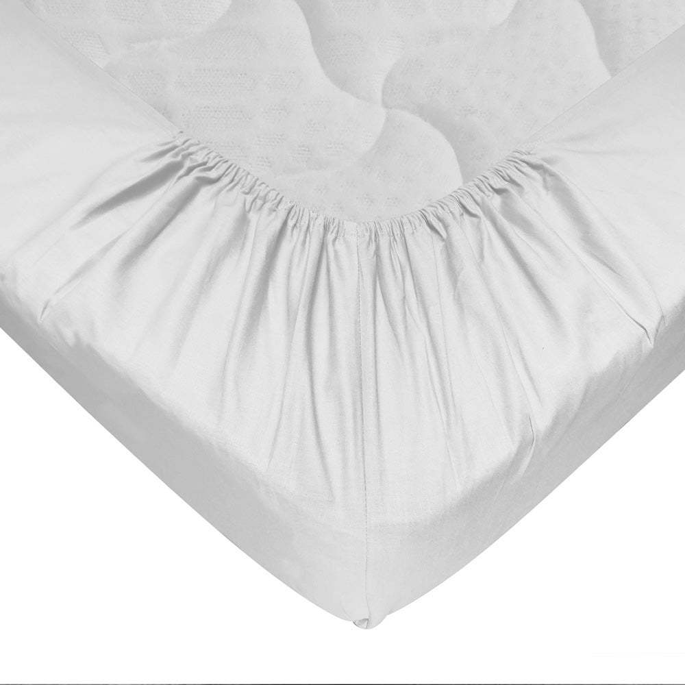 Drap-housse 100% coton 57 Fils Blanc 120 x 190 cm - Bonnet 30 cm - 3