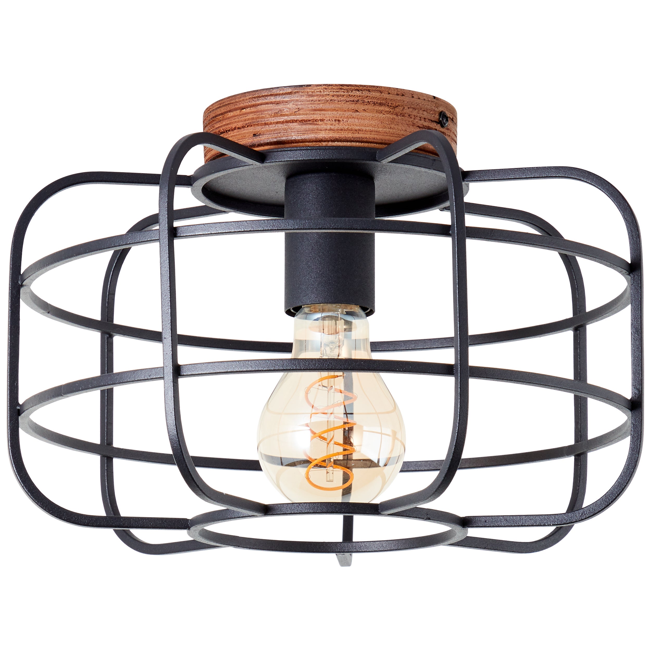 Brilliant Gwen lampa sufitowa 30cm antyczne drewno/czarny korund/metal/tekstylia/brązowe drewno 1x A60, E27, 40 W - 2