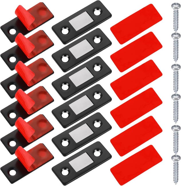6 Packs Aimants de Porte d'Armoire Ultra-Fins en Zinc - Adhésif Puissant, Fermeture Magnétique pour Placard, Porte Coulissante et Tiroir