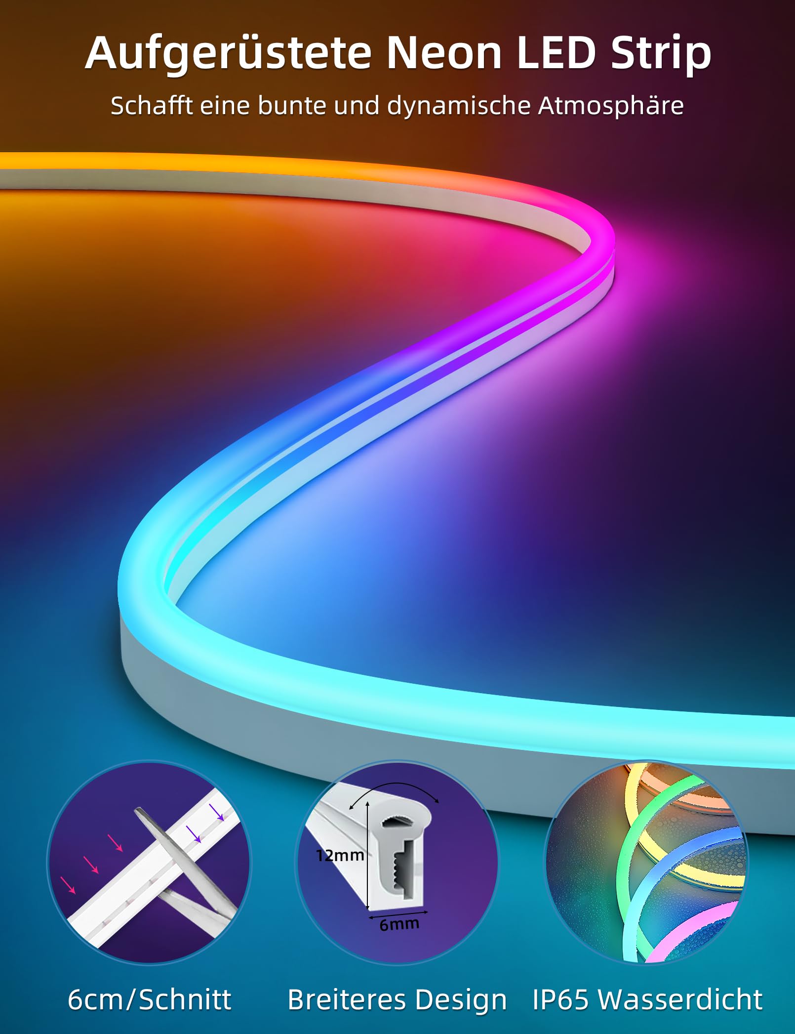 Ruban Led 20m, RGB Neon Bande Led App Contrôle, Multicolore 24V Flexible Étanche Découpable Synchronisation Musicale Bandeau Lumineuse Led - 5