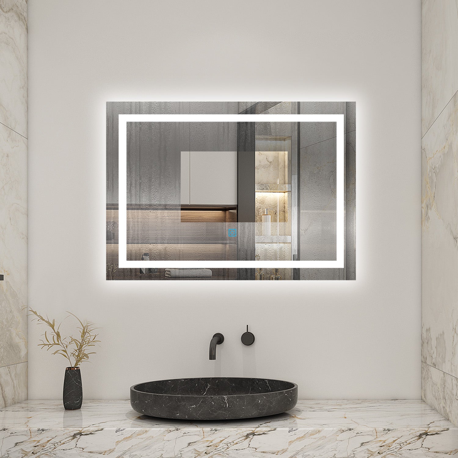 AICA Miroir lumineux 80x60cm,3 couleurs + dimmable + anti-buée + mémoire, miroir salle de bain - 5
