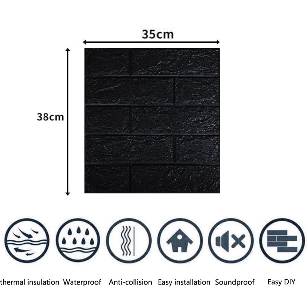 10 piezas de paneles de pared autoadhesivos 3D de 35x38 cm, papel pintado de pared DIY, adecuado para cocina, dormitorio, sala de estar, negro - 2