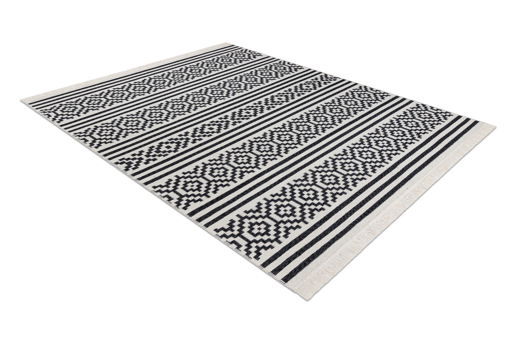 Dywan TWIN 22996 Geometryczny, pasy bawełna, dwustronny Ekologiczny frędzle - czarny / krem 180x270 cm - 5