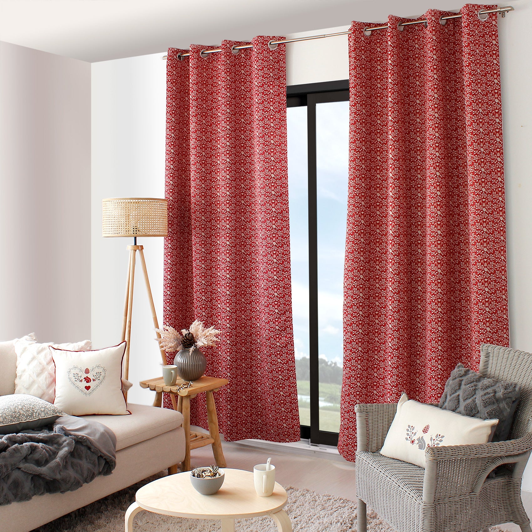 Rideaux Rouges 15 Ft Delong Rideau occultant imprimé montagne chic - Rouge - 140x240 cm - Polyester ...