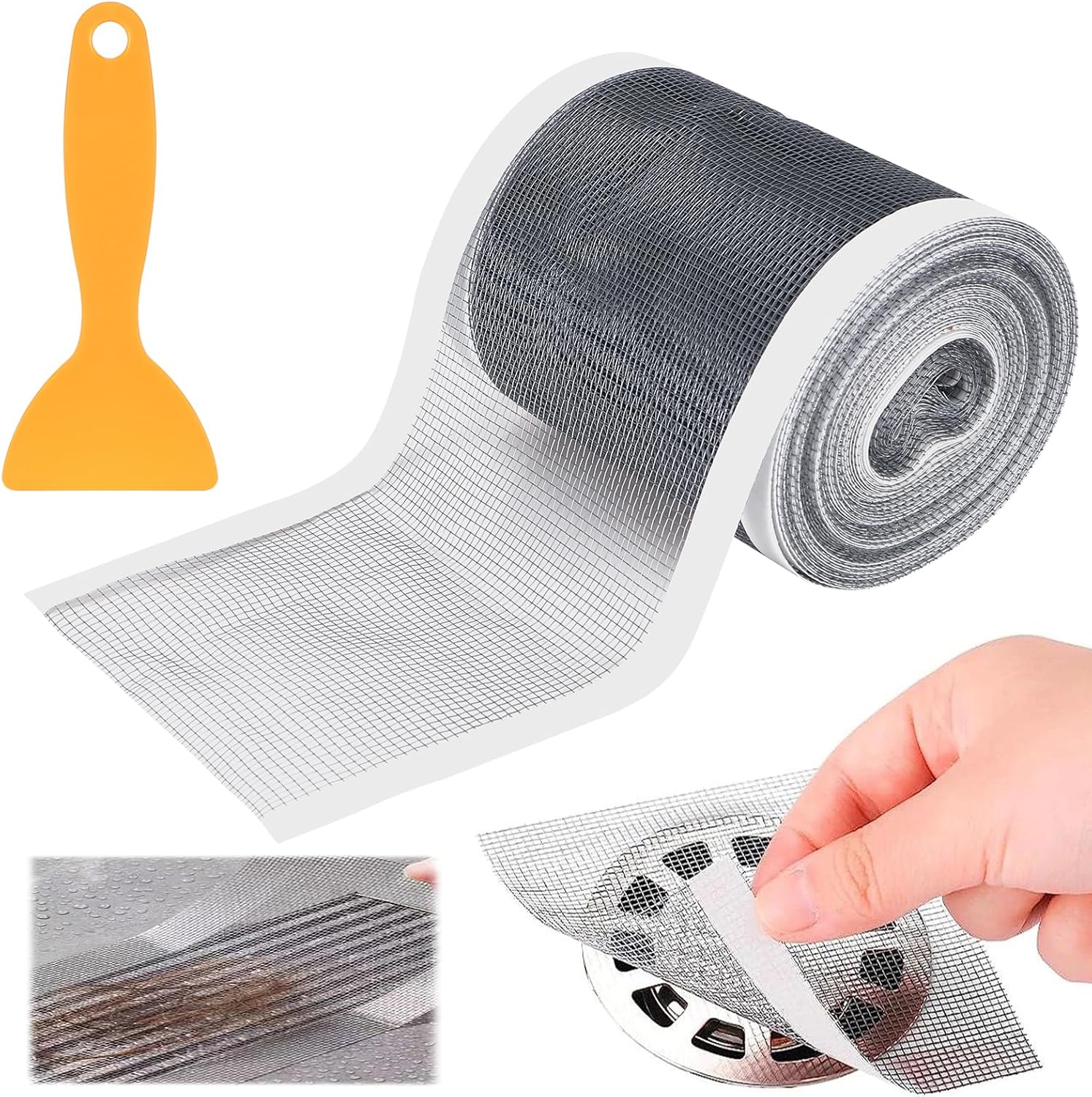 100 mm x 10 m Filtr siatkowy do zlewu prysznicowego z plastikową szpatułką zapobiegający zatykaniu. Jednorazowy filtr siatkowy do zlewu.