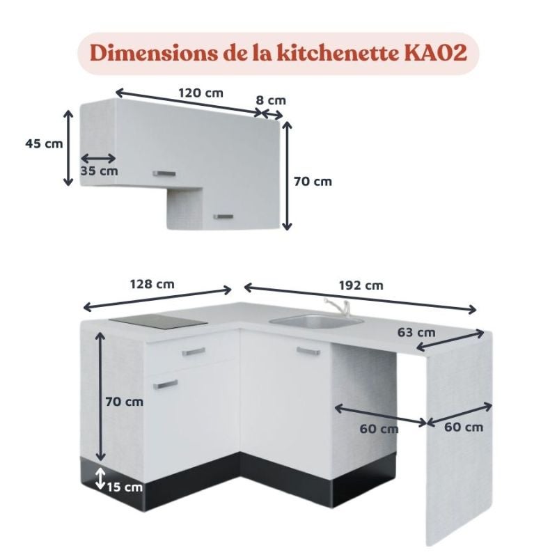 Kitchenette d'angle KA02L-PT avec plan de travail et évier - 6
