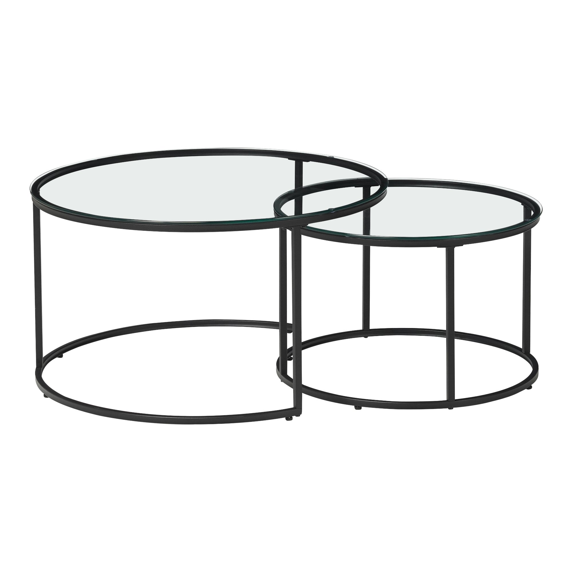 Set de 2 mesas de centro nido Kokkola Metal/Vidrio templado Ø80x45 cm Negro Transparente [en.casa] - 8