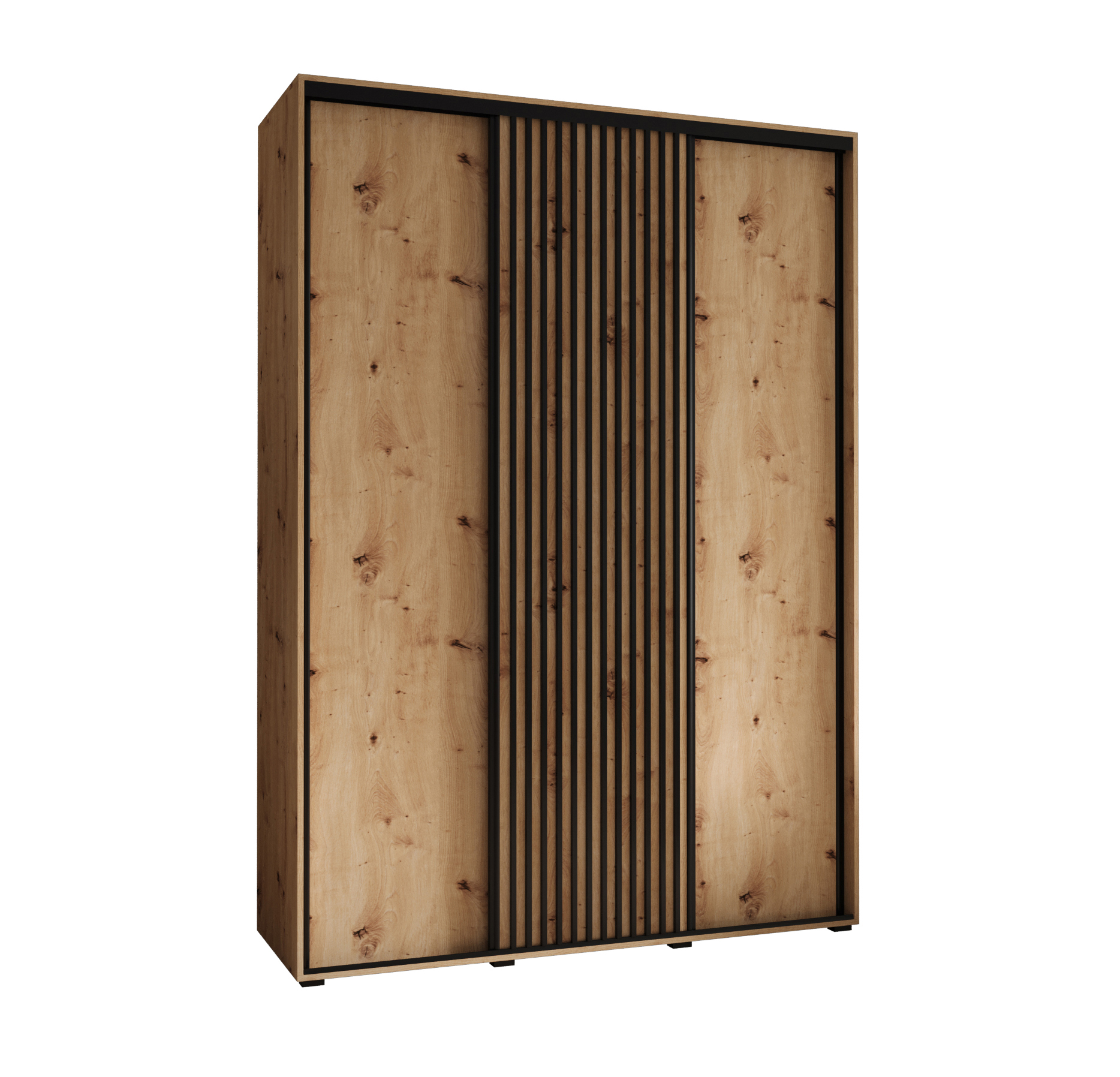 Szafa przesuwna wysoka Lanko 1 180 x 45 x 235,2 cm artisan + artisan + lamele czarny - Abiks Meble