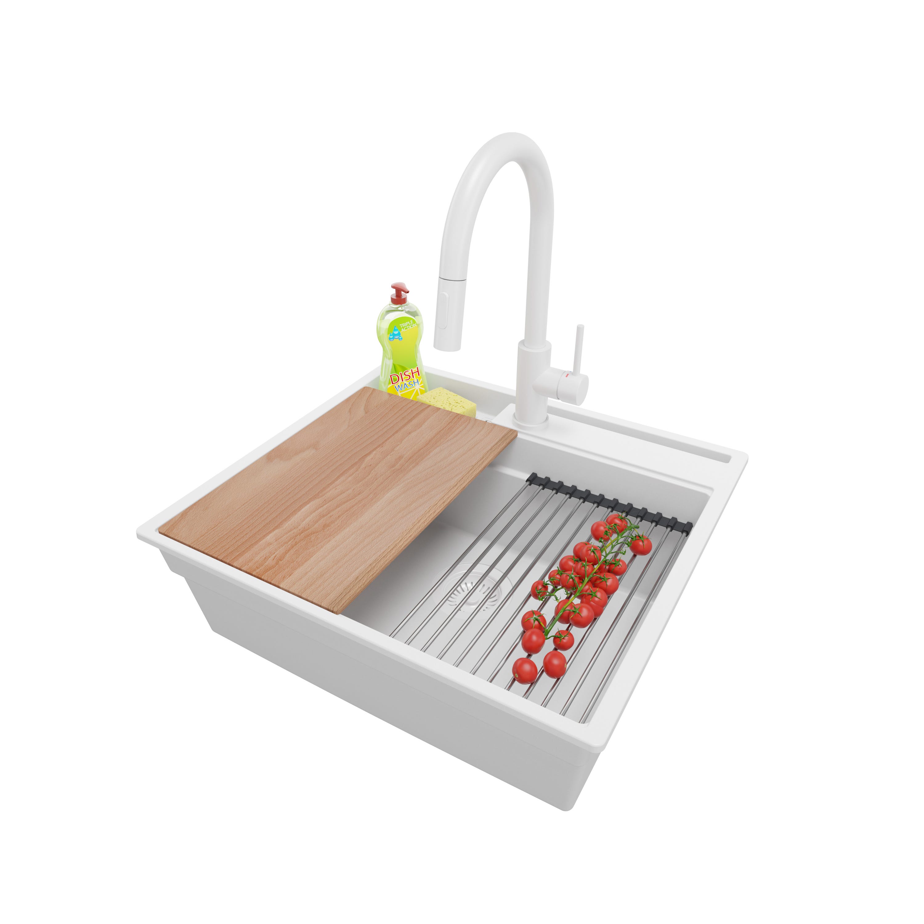 Lavello Da Cucina In Granito Bianco 68x50cm - Top Incasso Con Accessori - Foto 8