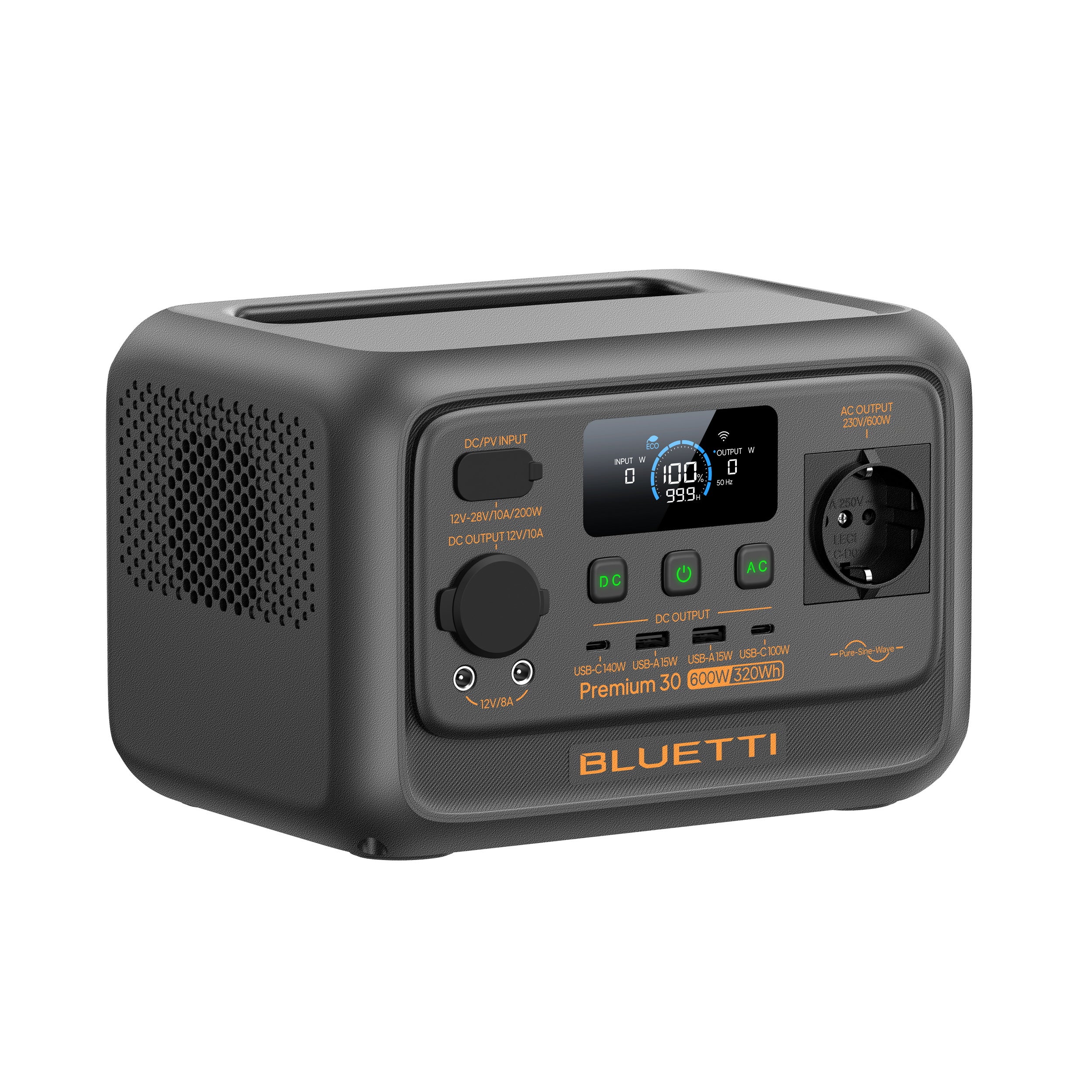 BLUETTI Premium 30 V2 Estação de Energia Portátil - 320Wh, Saída AC 1x600W (1200W Máx) - 3