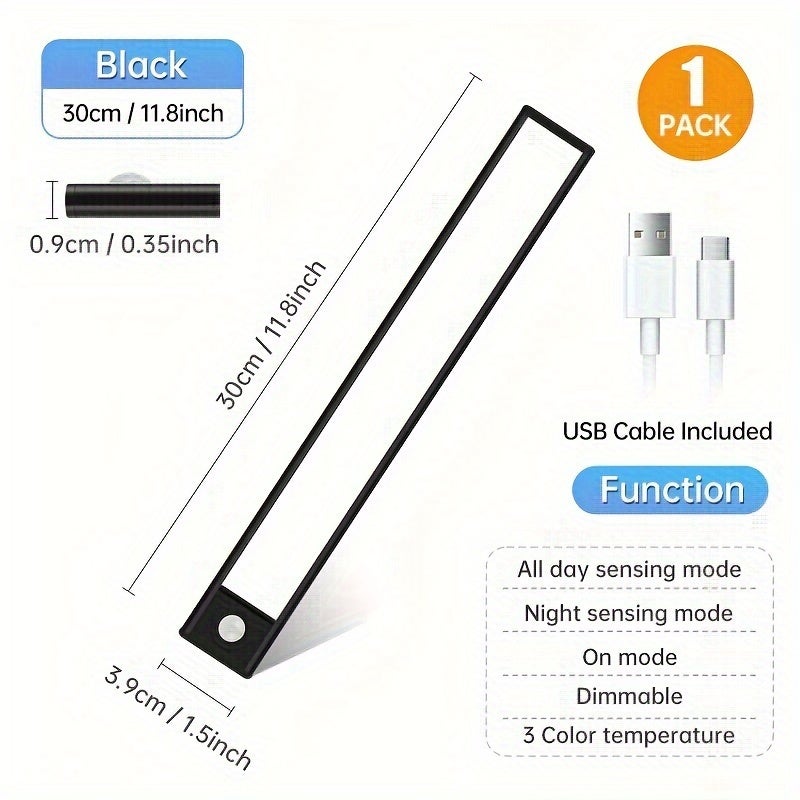 Luz nocturna inteligente LED ultradelgada de 30 cm con sensor de movimiento y recargable por USB para armario, dormitorio y cocina. - 8