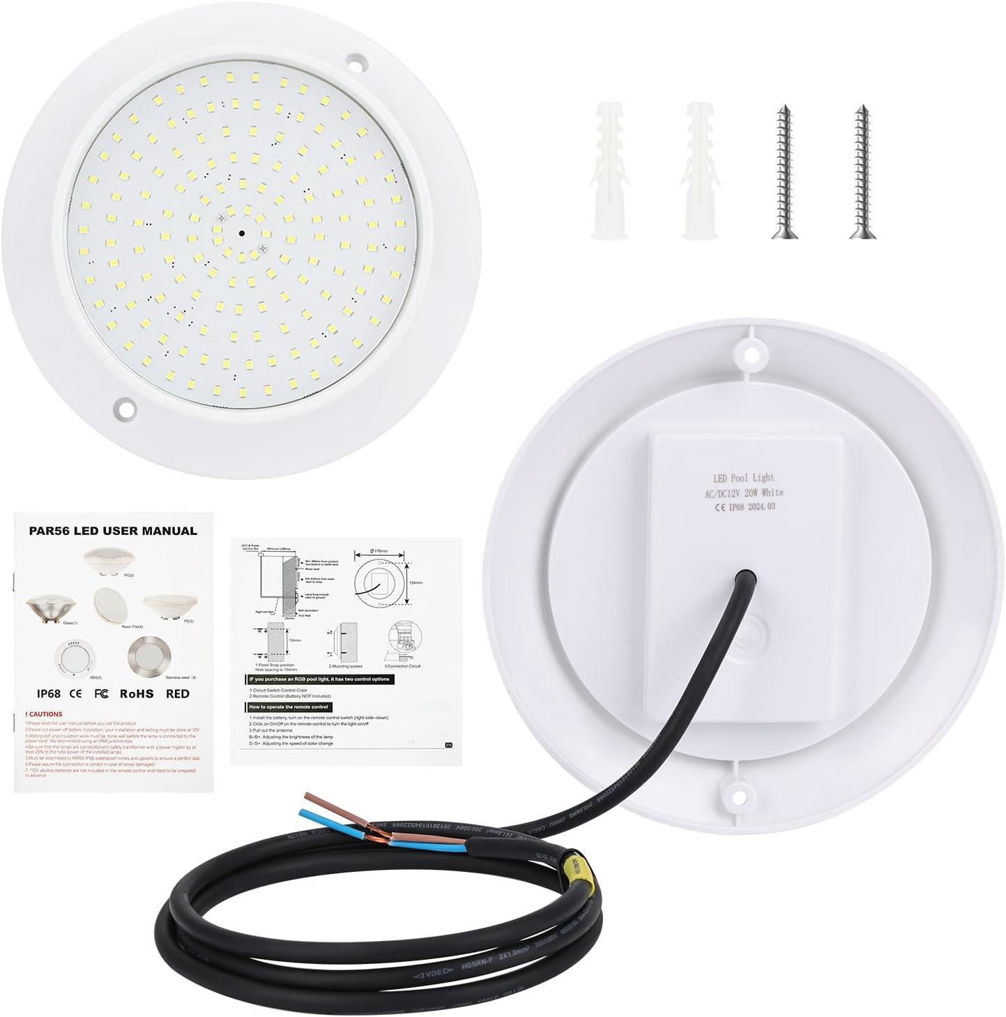 LED Projecteur de Piscine Par56, éclairage De Piscine Rempli De résine 18W 6000K, éclairage LED Sous-Marin Ultra-Plat IP68 PC, Lampe De Piscine AC/DC - 3