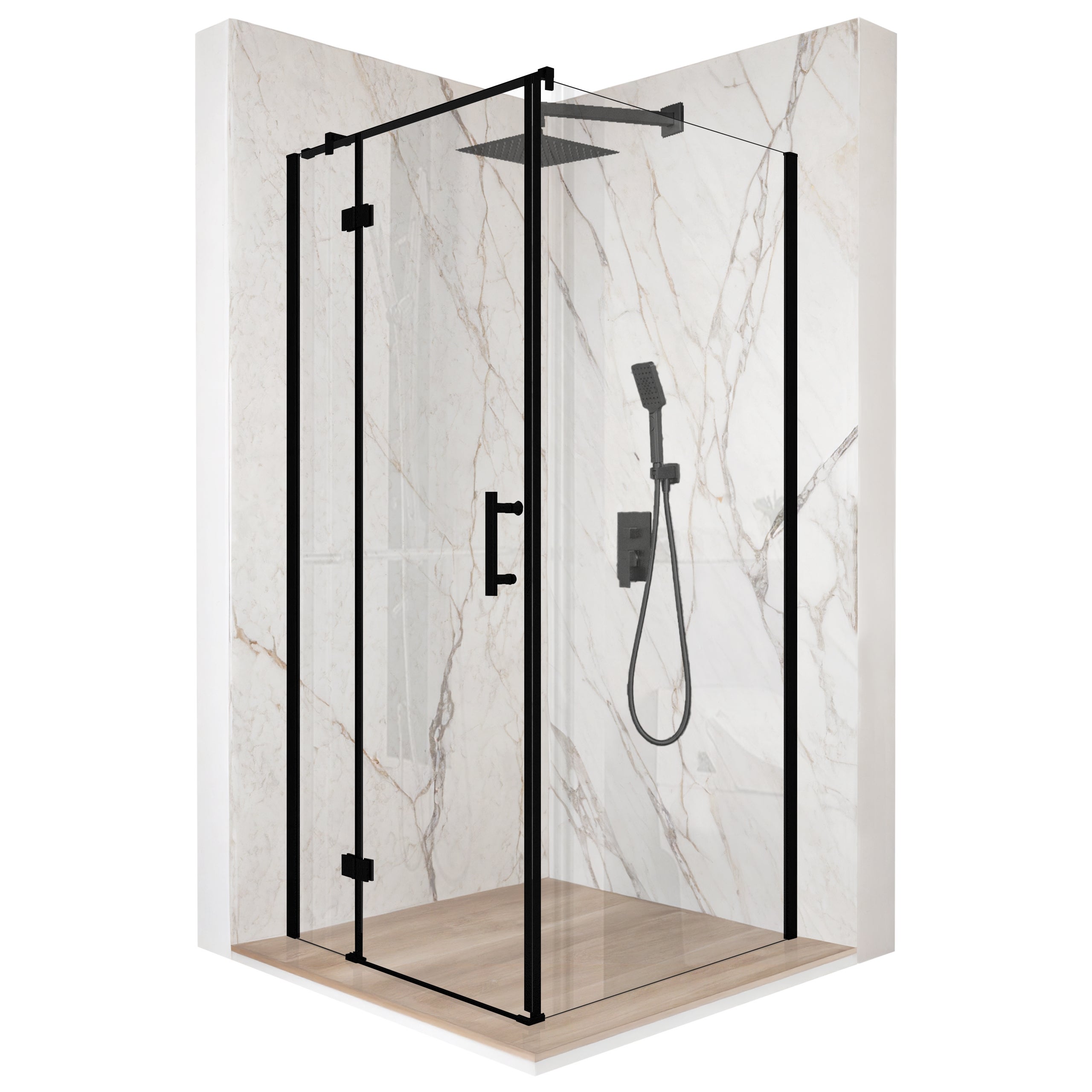 Kabina prysznicowa kwadratowa drzwi uchylne czarna 70x70cm szkło 6mm + powłoka