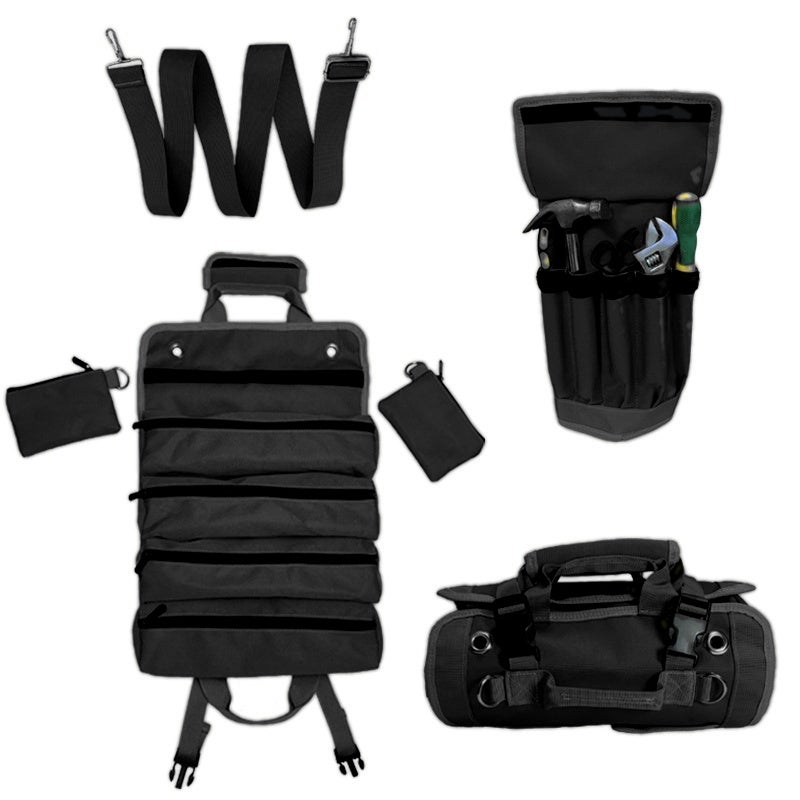 Torba na narzędzia, składana, duża pojemność, możliwość noszenia w ręce lub na ramieniu, 50*33 cm, darmowa mała torba do przechowywania*2, CZARNA