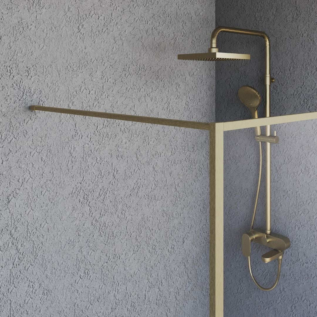 Paroi de douche Square 120x200 cm verre anticalcaire 6mm avec barre de fixation en aluminium cadre complet, ESSEBAGNO, Or Brossé - 8