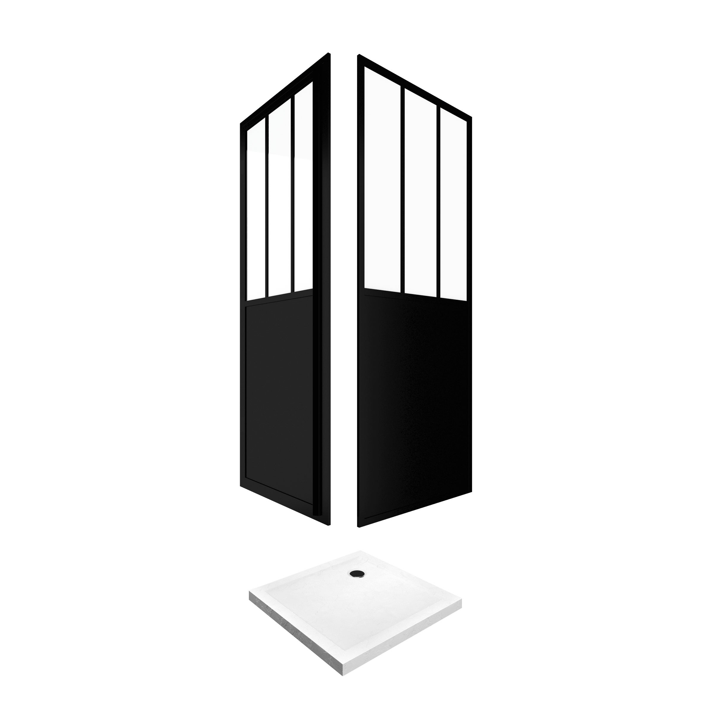 Pack complet Paroi porte de douche pivotante et paroi de retour type atelier et receveur blanc - 3
